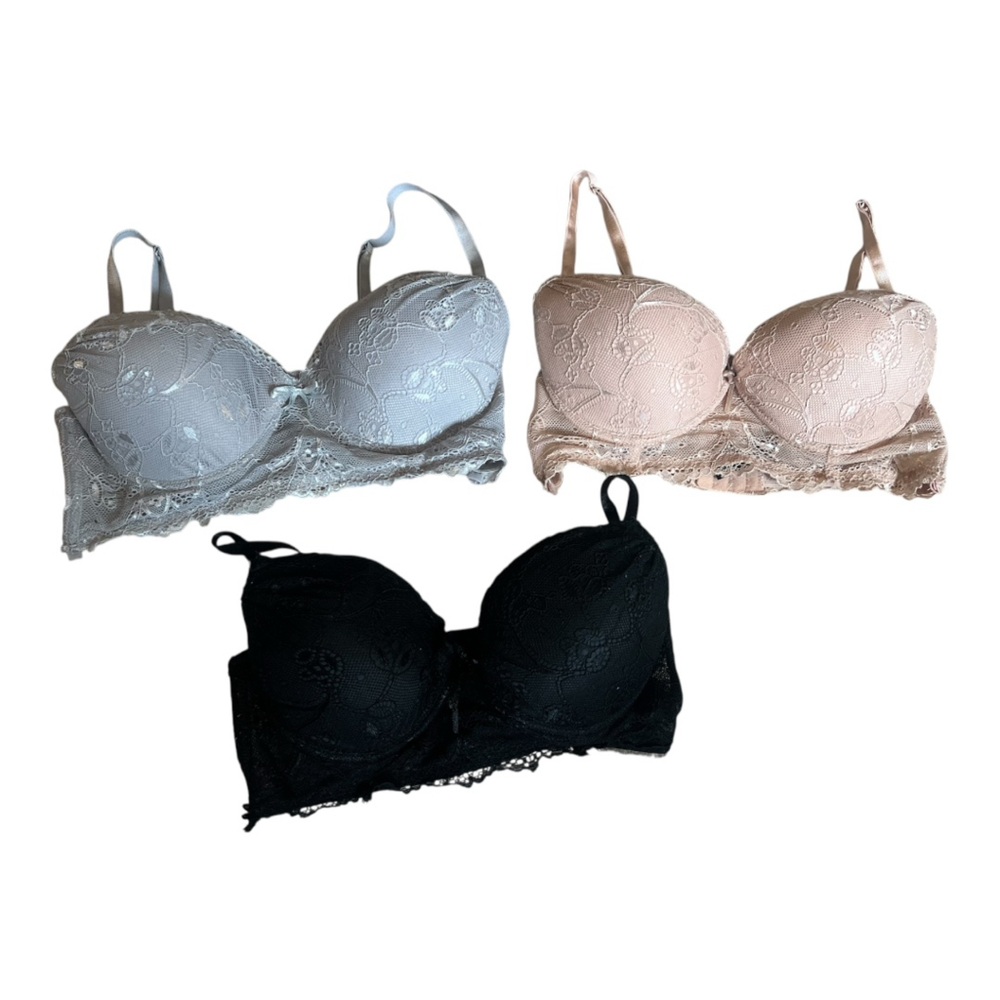 Rene Rofe Women’s Lace Extreme Push-Up Bra Set - Black, Cream, Light Blue